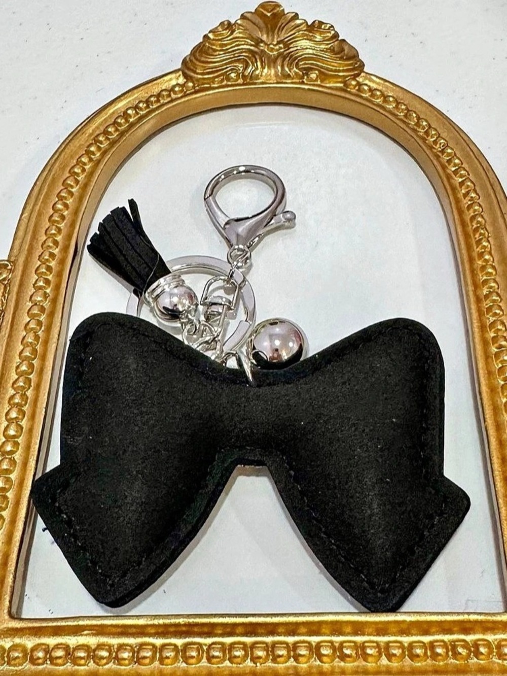New Black/Silver Rhinestone Bow Keychain - Picture 3 of 6